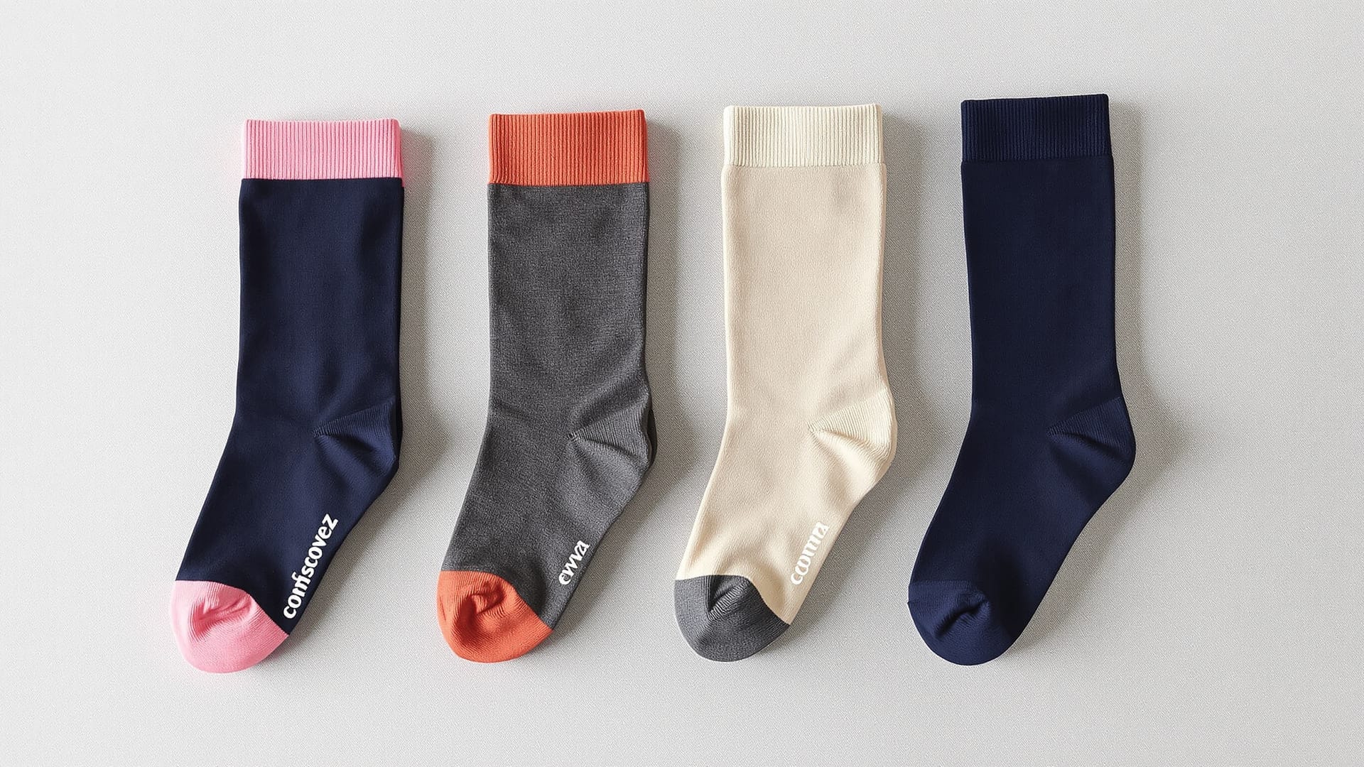 Four pairs of folded cotton socks in contrasting two-colour pairings